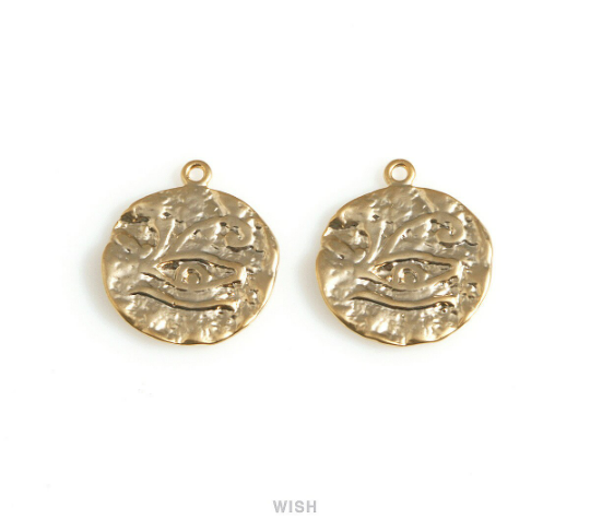 Eye of Horus on Hammered Circle Charm in Matte Rhodium, Eye of Horus on Circle Pendant/ MMRH-675-P