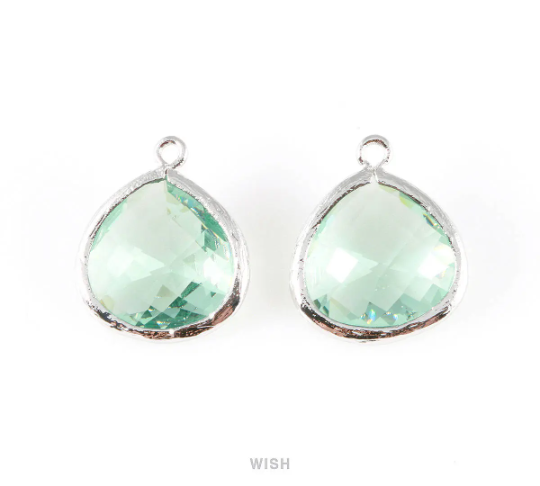 Erinite Faceted Glass Charm in Gold, Framed Drop Glass Bead / GERG-001-P (Large)