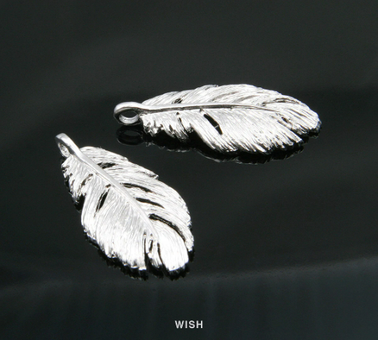 Feather Pendant in Matte Gold, Textured Feather Charm /MMG-238-P