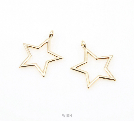 Star Outline Pendants in Rhodium, Star Charm /MRH-014-P