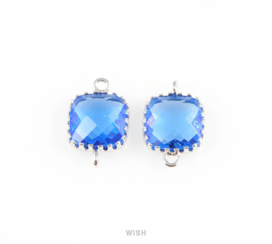 Cobalt Blue Faceted Glass Connector in Gold, Framed Square Connector / GCTG-007-P