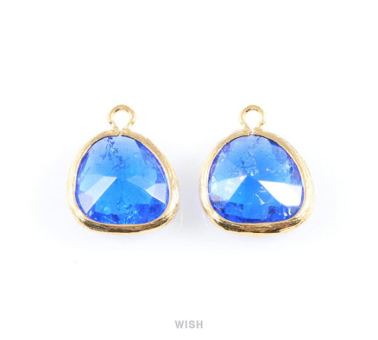 Cobalt Blue Sparkle Glass Charm in Rhodium, Framed Drop Glass Bead / GCTRH-013-P
