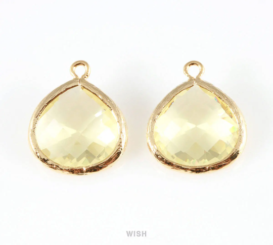Topaz Faceted Glass Charm in Rhodium, Framed Drop Glass Bead / GTPRH-001-P (Large)