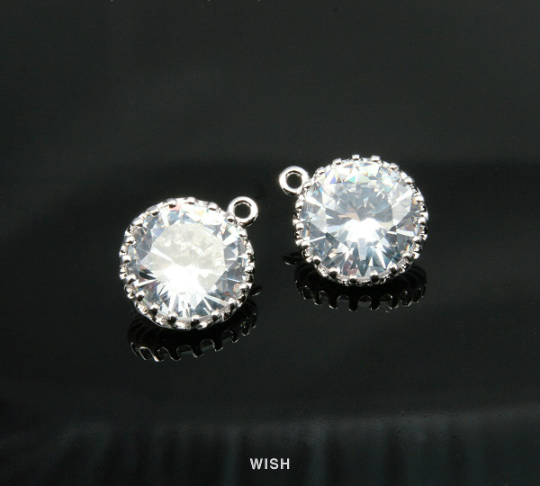 Round Cubic Zirconia Pendants in Rose Gold, Round Cubic Charms / CRG-008-P (Large)