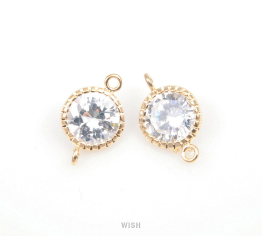 2 pcs Round Cubic Zirconia Connectors in Rhodium, Round Cubic Zirconia /CRH-022-C