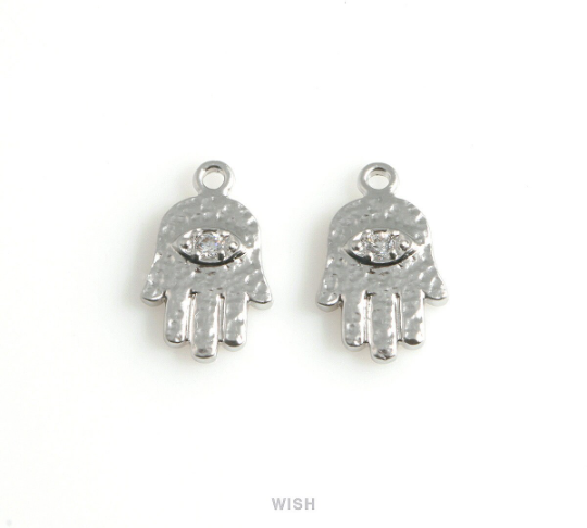 Cubic Zirconia Hamsa Pendant in Matte Gold, CZ Hamsa Charm / MMG-460-P