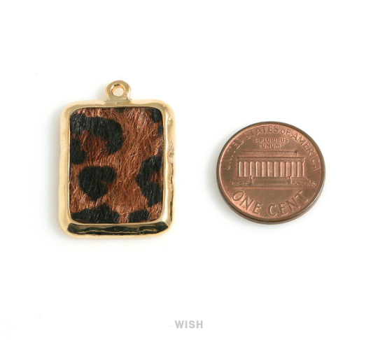 Leopard Print Calf Hide in Gold Square Frame, Leopard Print Calf Hide Charm / LLEG-466-P