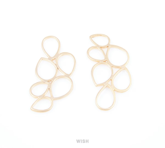 6 Teardrop Connectors in Matte Rhodium, Teardrop Charms / MMRH-037-C