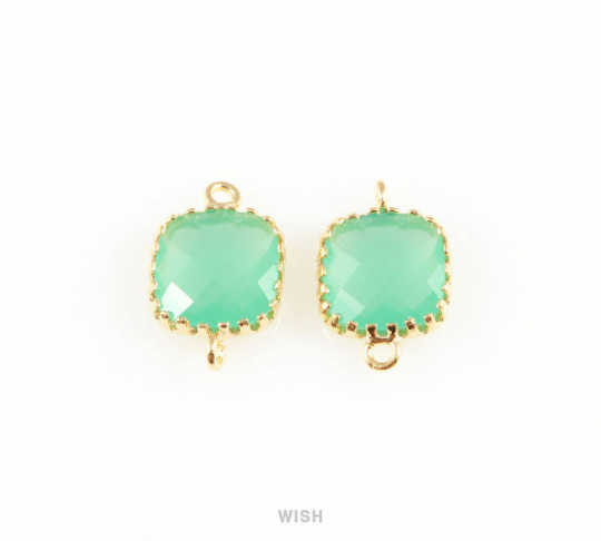 Mint Faceted Glass Connector in Rhodium, Framed Square Connector/GMTRH-007-P