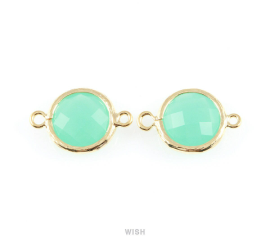 Mint faceted Glass Connector in Rhodium, Framed Round Glass Bead/ GMTRH-014-P