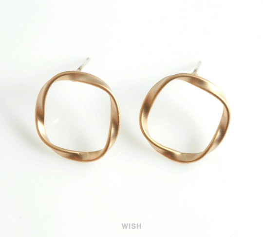 Twisted Circle Stud Earrings in Matte Rhodium, Twisted Circle Studs / MMRH-433-E