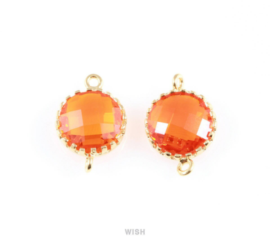 Citrine Faceted Glass Connector in Rhodium, Framed Round Connector/ GCNRH-008-P