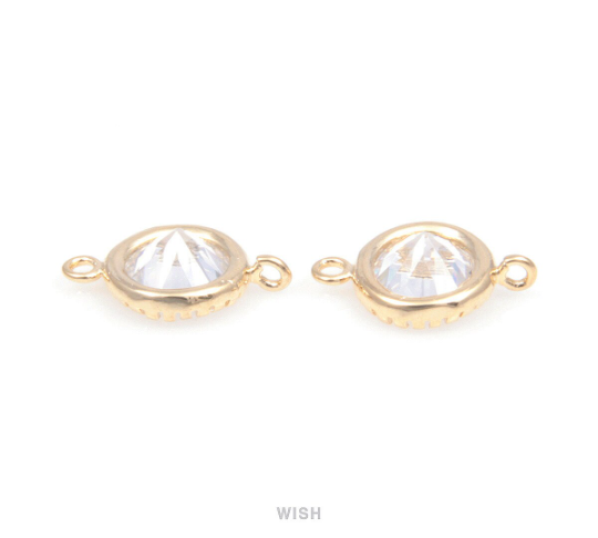 Round Cubic Zirconia Connectors in Gold, Round Cubic Zirconia / CG-022-C
