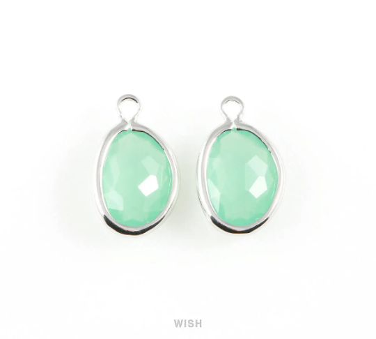 Mint Pear Glass Charm in Gold, Glass Framed Pendant / GMTG-040-P