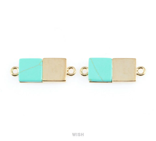 Turquoise Rectangle Stone Charm in Rhodium, Gemstone Framed Pendant / STQRH-055-P