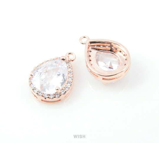 Teardrop Cubic Zirconia Pendants in Rose Gold, Sub Rheinstone / CRG-040-P (Large)
