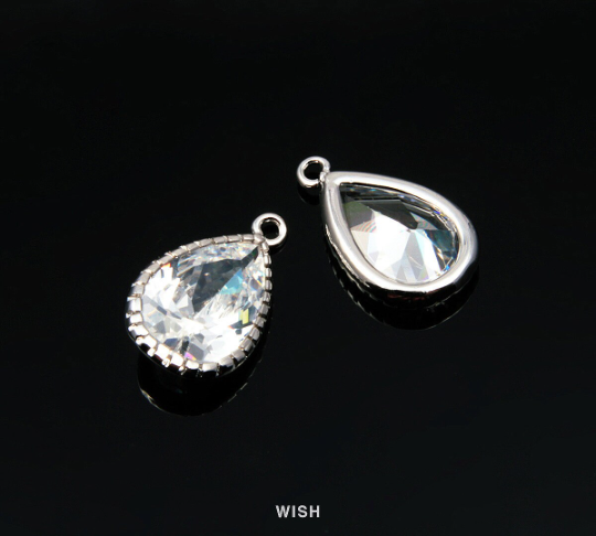 Teardrop Cubic Zirconia Pendants in Rhodium, Cubic Zirconia / CRH-037-P (Medium)