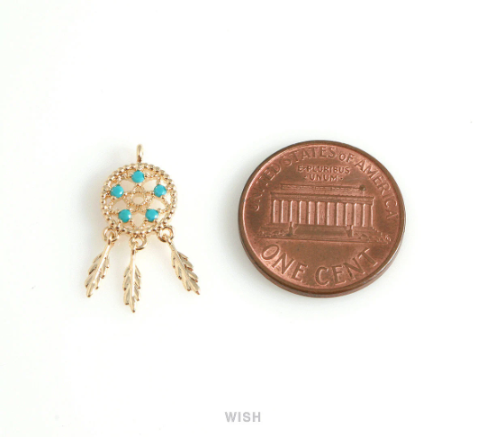 Turquoise Dreamcatcher Pendants in Gold, Dreamcatcher Charm / MG-441-P