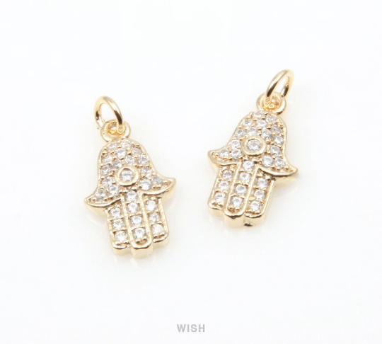 Gold Hamsa Pendant with 26 Cubic Zirconia, Cubic Zirconia in Hamsa / CG-053-P