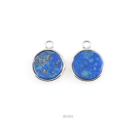 Lapis Lazuli Round Stone Charm in Gold, Gemstone Framed Pendant / SLLG-058-P