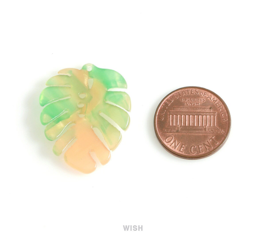 Green and Yellow Monstera Leaf Pendant, Monstera Leaf Charm / PGY-110-P