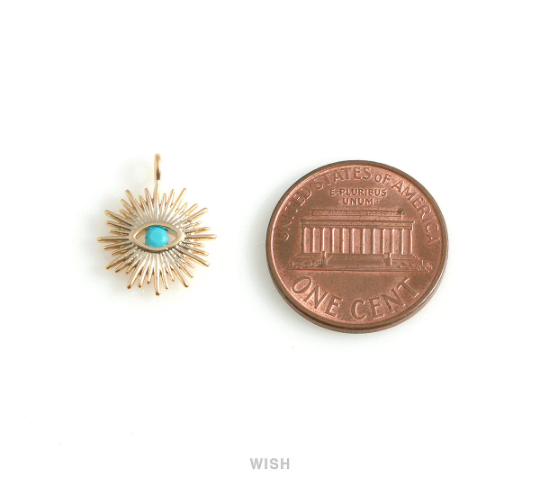 Turquoise Evil Eye Pendant in Matte Gold, Gold Evil Eye Charm, Matte Gold Evil Eye, Blue Evil Eye Charm / MMG-443-P