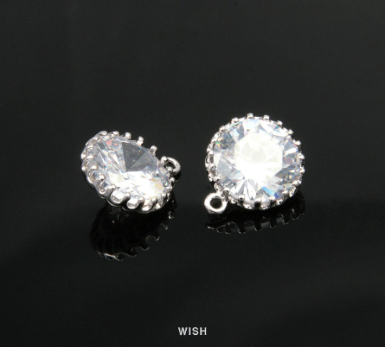 Round Cubic Zirconia Pendants in Rhodium, Round Cubic Gems Charms / CRH-008-P