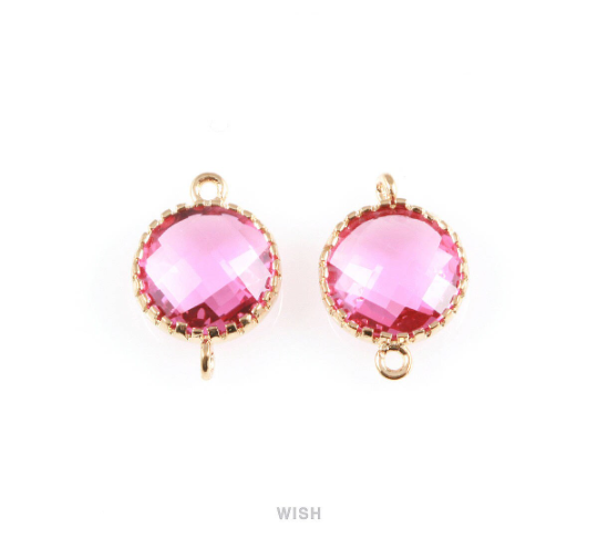 Ruby Faceted Glass Connector in Rhodium, Framed Round Connector / GRBRH-008-P