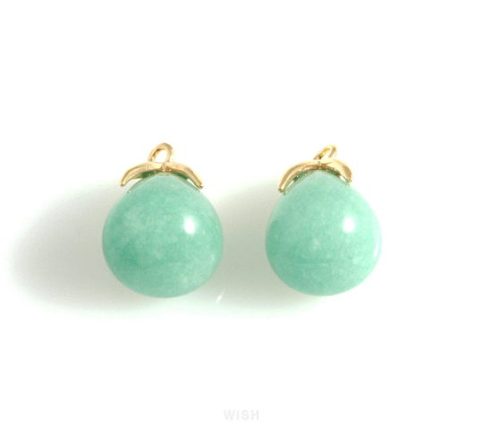 Jade Teardrop Gemstone Charm in Gold, Amazonite Gemstone Pendant / SMTG-105-P