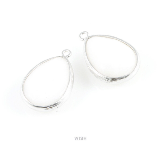 White Alabaster Synthetic Stone Charms in Matte Gold, Framed Teardrop Pendant / SWAMG-010-P