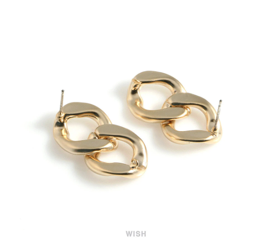 Chain Stud Earrings in Matte Gold, Chain Studs / MMG-479-E (Large)