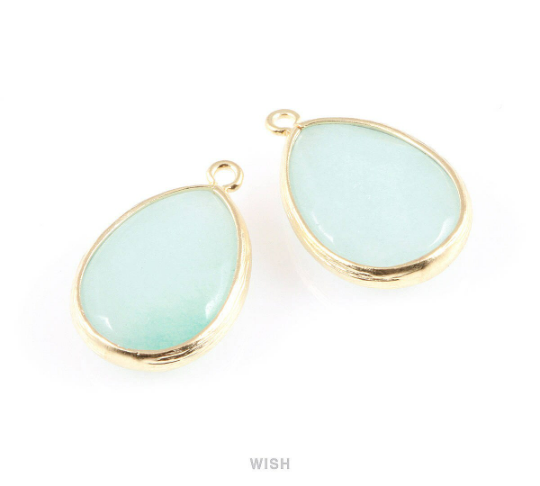 Mint Synthetic Stone Charms in Matte Rhodium, Framed Teardrop Pendant / SMTMRH-010-P