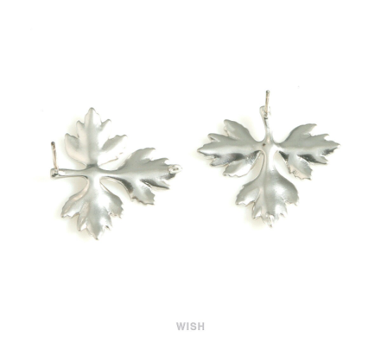 Maple Leaves Stud Earrings in Matte Rhodium, Maple Leaf Stud Earrings / MMRH-715-E