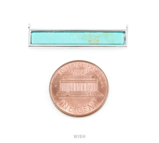 1piece Turquoise Bar Stone Charm in Rhodium, Gemstone Framed Pendant /STQRH-065-P (Large)