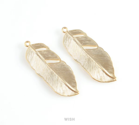 Textured Feather Pendant in Matte Rhodium, Textured Solid Feather Charm / MMRH-208-P