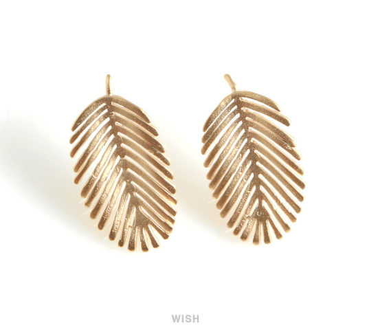 Banana Leaf Stud Earrings in Matte Rhodium, Palm Tree Leaf Studs / MMRH-434-E