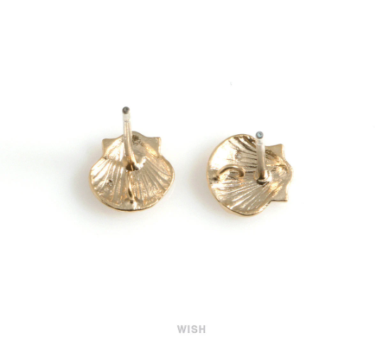 Seashell Stud Earrings in Matte Gold, CZ Scallop Seashell Studs / MMG-569-E
