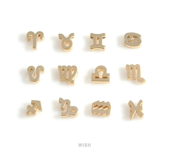 Aquarius Zodiac Sign Charm in Matte Gold, Zodiac Beads / MMG-599-B