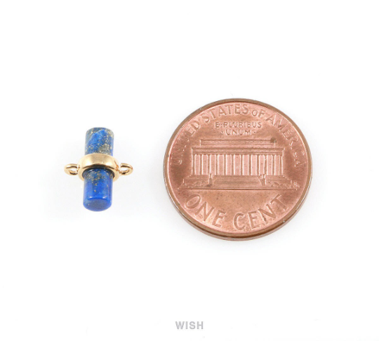 Clear Tube Stone Charm in Gold, Gemstone Framed Pendant / SCLG-061-C (2 loops)