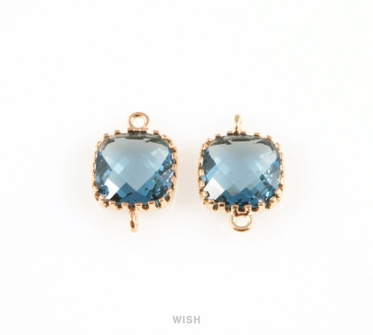 Montana Blue Faceted Glass Connector in Rose Gold, Framed Square Connector / GMBRG-007-P