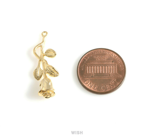 Rose Flower Pendant in Matte Gold, Rose Flower Charm /MMG-455-P
