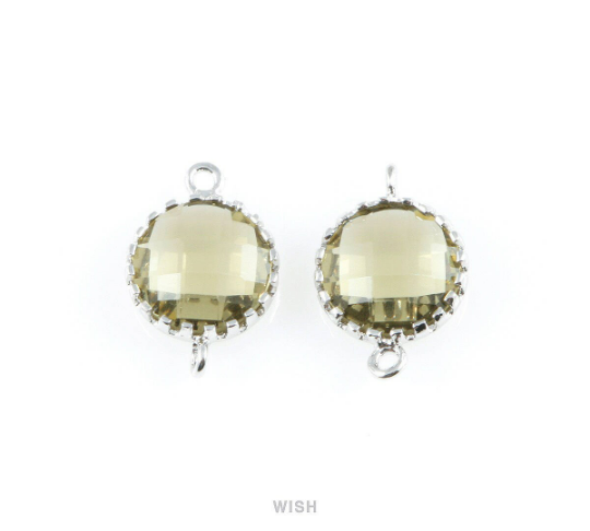 Olivine Faceted Glass Connector in Gold, Framed Round Connector / GOVG-008-P (1piece)