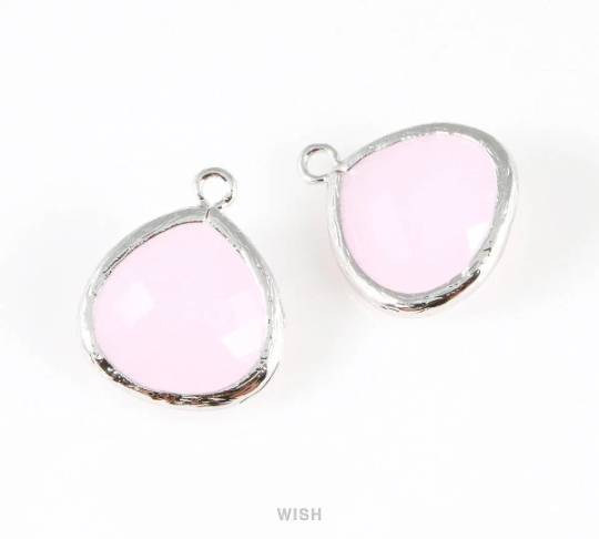 Rose Quartz Faceted Glass Charm in Gold, Framed Drop Glass Bead / GRQG-001-P (Large)