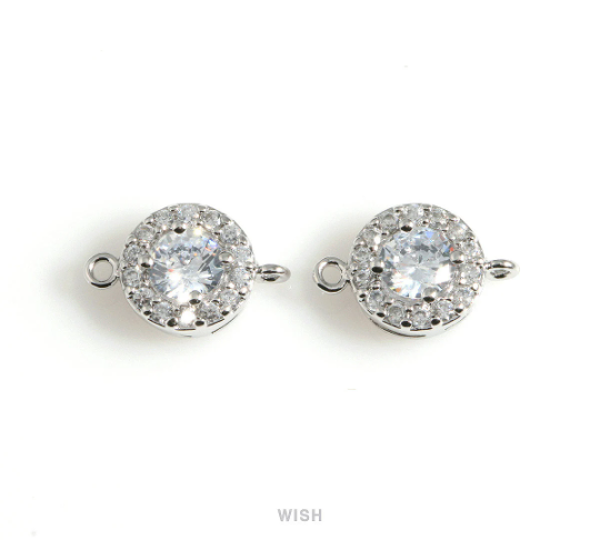 Round Cubic Zirconia Connector in Gold, Round CZ Charm / CG-087-P