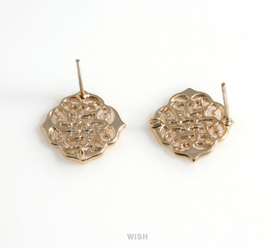 Unique Patterned Stud Earrings in Matt Gold, Oriental Patterned Ear Studs, Strip Woven Stud Earrings / MMG-605-E