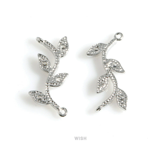 Cubic Zirconia Branch Connector in Rhodium, Branch CZ Charm / CRH-084-P