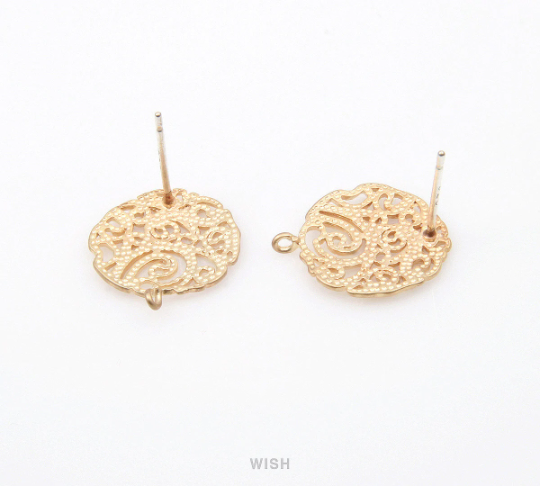 Paisley Stud Earrings in Matte Gold, Round Paisley Earrings / MMG-253-E