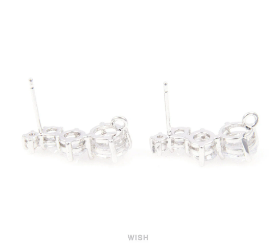 2 pcs 4 Round Cubic Zirconia Stud Earrings in Rhodium, Cubic Zirconia Ear Stud /CRH-025-E