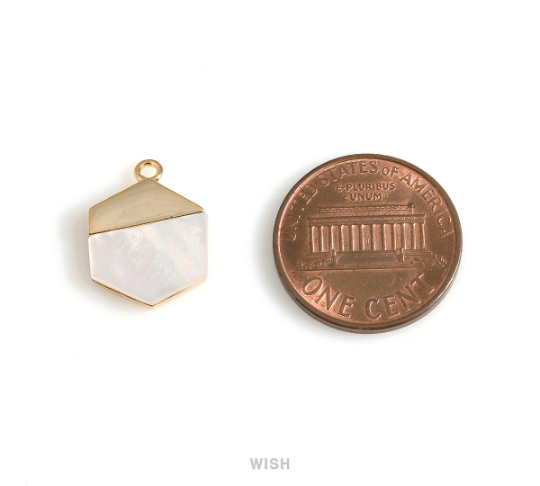 Mother of Pearl Hexagon Charm in Gold, Pearl Hexagon Pendant / SPLG-119-P