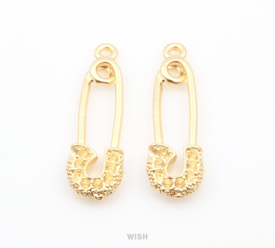 Safety Pin Pendants in Matte Rhodium, Safety Pin Charms / MMRH-068-P